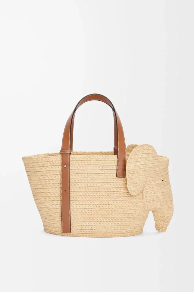 Bolso Elephant Basket en rafia y piel de becerro Natural/Tan Bolso Elephant Basket en rafia y piel de becerro Natural/Tan