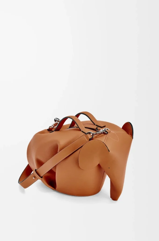 Bolso Elephant grande en piel de becerro clásica color tabaco