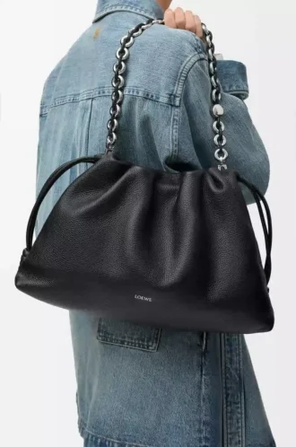 Bolso Flamenco grande en piel de becerro de grano fino color negro