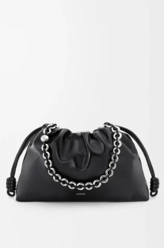 Bolso Flamenco grande en piel de cordero napa charolada Negro