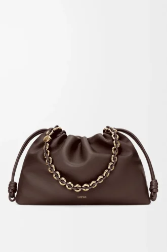 Bolso Flamenco grande en suave piel de cordero napa Marrón oscuro