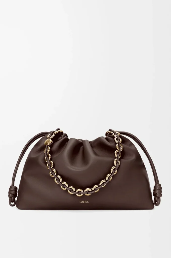 Bolso Flamenco grande en suave piel de cordero napa Marrón oscuro