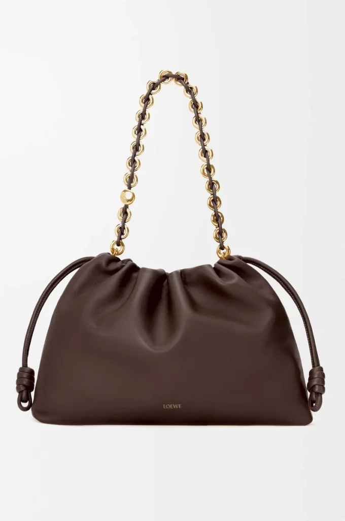 Bolso Flamenco grande en suave piel de cordero napa Marrón oscuro