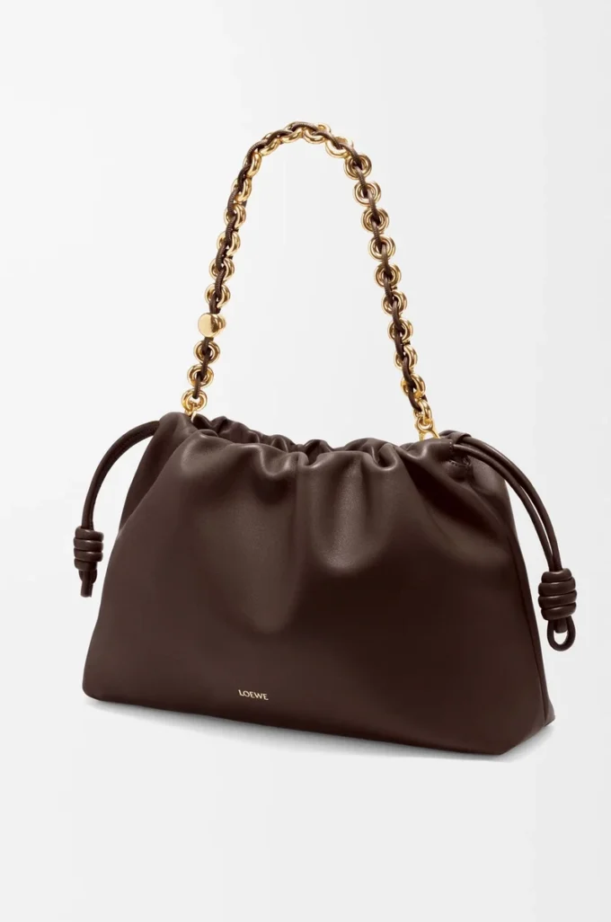 Bolso Flamenco grande en suave piel de cordero napa Marrón oscuro