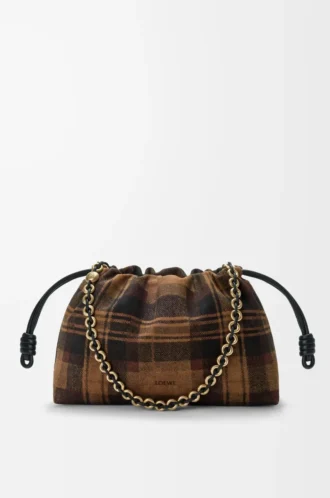 Bolso Flamenco mediano en ante tartán marrón claro/negro
