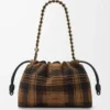 Bolso Flamenco mediano en ante tartán marrón claro/negro Bolso Flamenco mediano en ante tartán marrón claro/negro