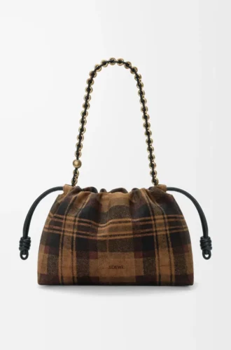 Bolso Flamenco mediano en ante tartán marrón claro/negro