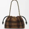 Bolso Flamenco mediano en ante tartán marrón claro/negro Bolso Flamenco mediano en ante tartán marrón claro/negro