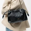 Bolso Flamenco mediano en piel de anguila, color negro Bolso Flamenco mediano en piel de anguila, color negro