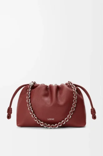 Bolso Flamenco mediano en piel de becerro de grano fino Caoba