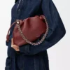 Bolso Flamenco mediano en piel de becerro de grano fino Caoba