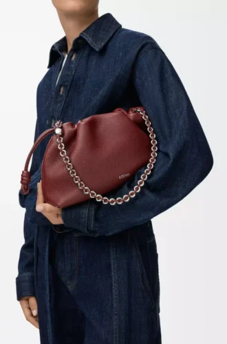 Bolso Flamenco mediano en piel de becerro de grano fino Caoba