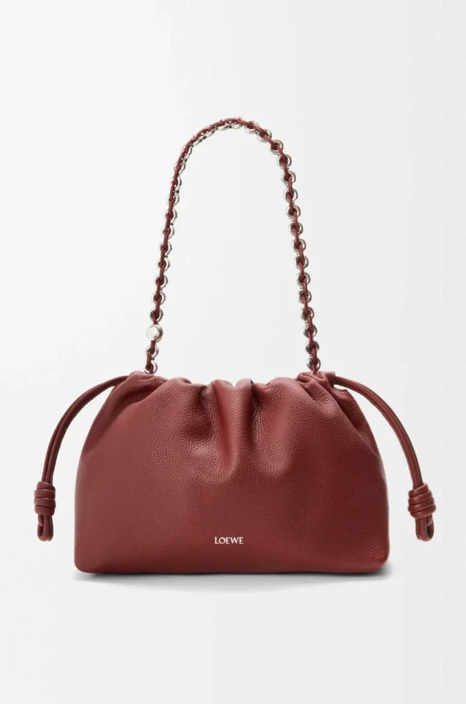 Bolso Flamenco mediano en piel de becerro de grano fino Caoba