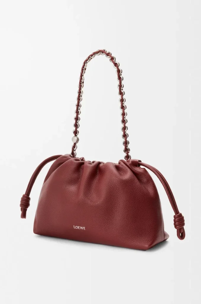 Bolso Flamenco mediano en piel de becerro de grano fino Caoba