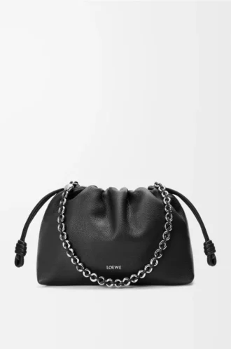 Bolso Flamenco mediano en piel de becerro de grano fino Negro