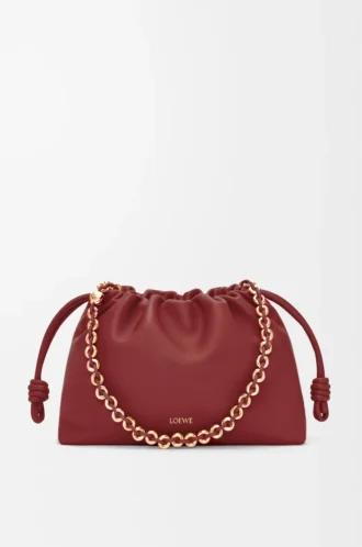 Bolso Flamenco mediano en piel de cordero napa suave Burnt Red