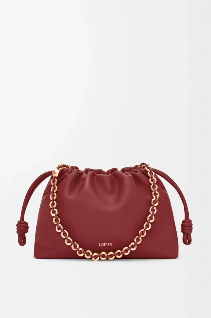Bolso Flamenco mediano en piel de cordero napa suave Burnt Red