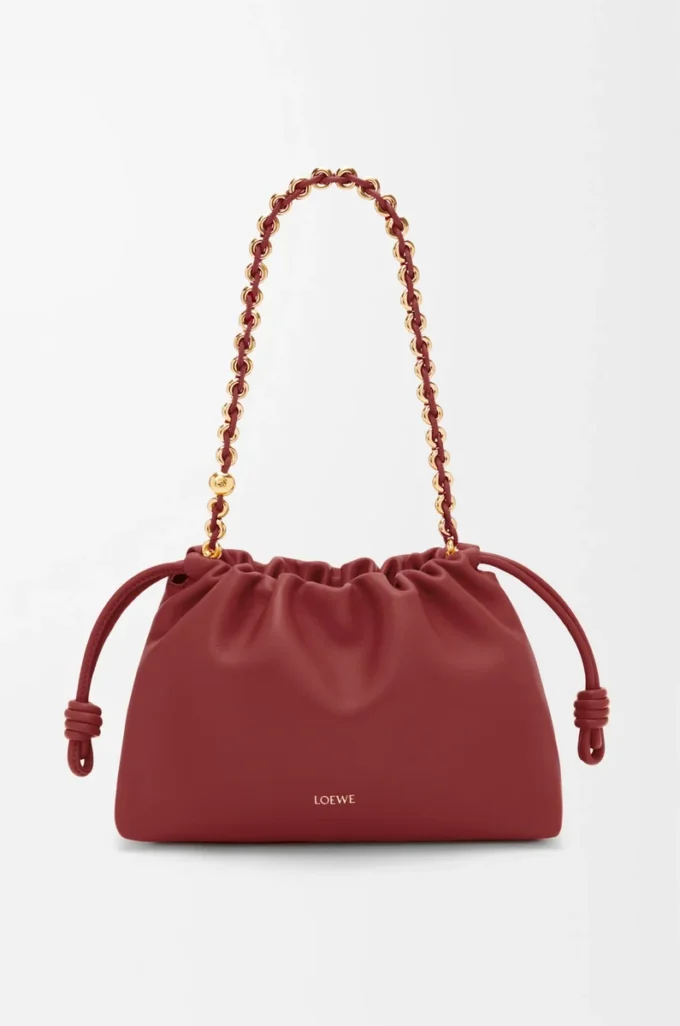 Bolso Flamenco mediano en piel de cordero napa suave Burnt Red