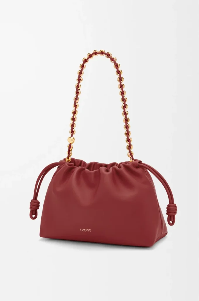 Bolso Flamenco mediano en piel de cordero napa suave Burnt Red