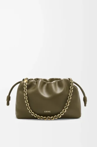 Bolso Flamenco mediano en piel de cordero napa suave, color caqui oscuro