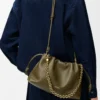 Bolso Flamenco mediano en piel de cordero napa suave, color caqui oscuro Bolso Flamenco mediano en piel de cordero napa suave, color caqui oscuro