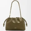 Bolso Flamenco mediano en piel de cordero napa suave, color caqui oscuro Bolso Flamenco mediano en piel de cordero napa suave, color caqui oscuro