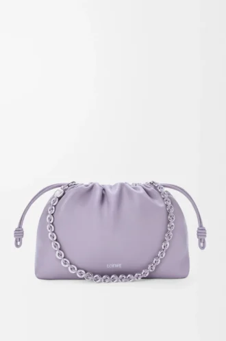Bolso Flamenco mediano en piel de cordero napa suave Malva sucia