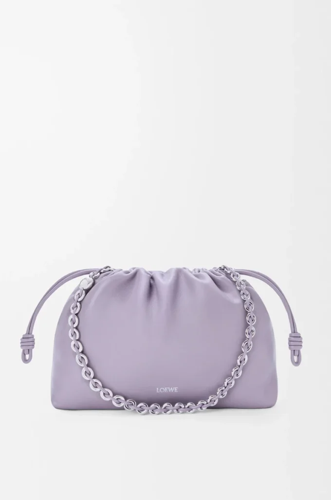 Bolso Flamenco mediano en piel de cordero napa suave Malva sucia