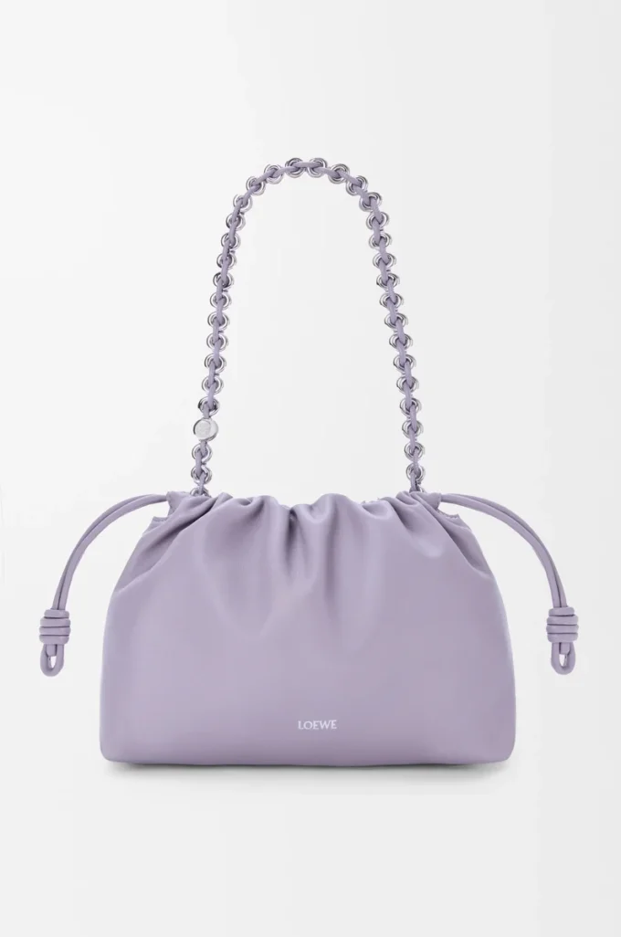 Bolso Flamenco mediano en piel de cordero napa suave Malva sucia
