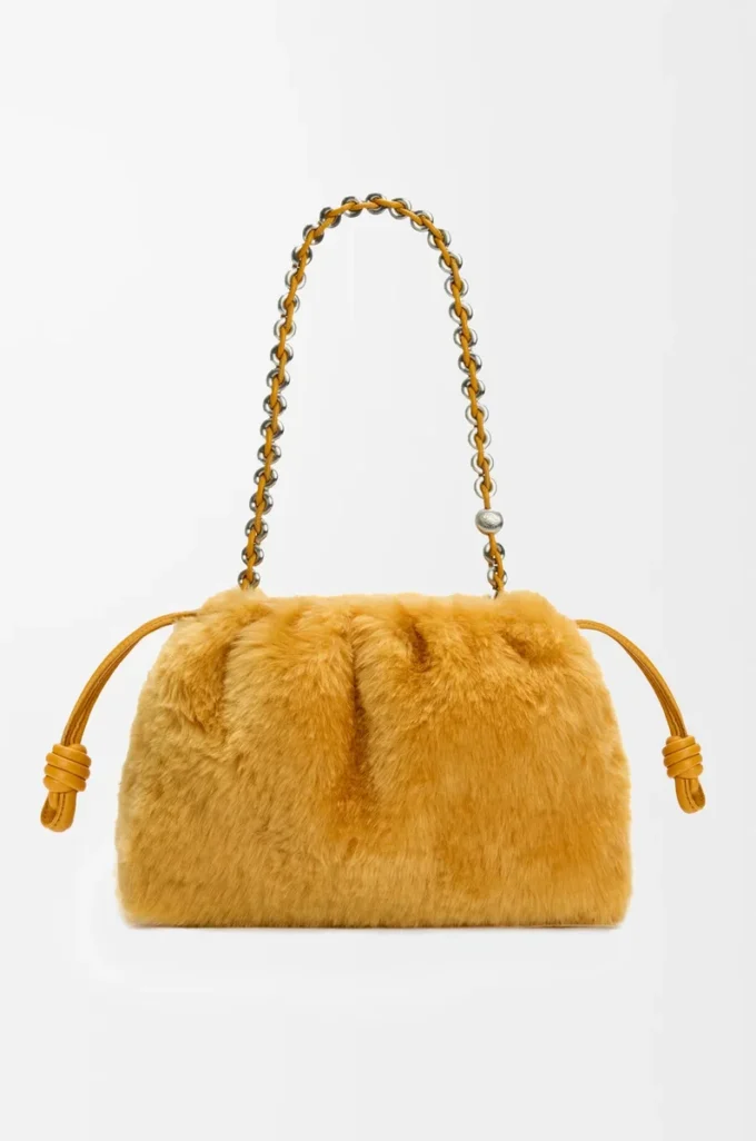 Bolso Flamenco mediano en piel de oveja amarilla