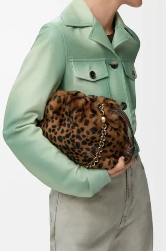 Bolso Flamenco mediano en piel de oveja estampada Beige/Marrón