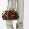 Bolso Flamenco mediano en piel de oveja estampada Beige/Marrón