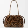 Bolso Flamenco mediano en piel de oveja estampada Beige/Marrón