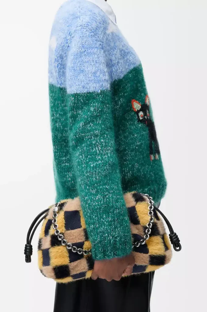 Bolso Flamenco mediano en punto jacquard Multicolor Azul marino intenso Bolso Flamenco mediano en punto jacquard Multicolor Azul marino intenso
