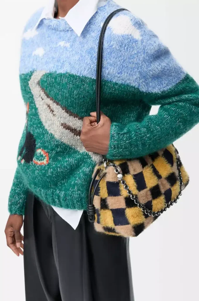 Bolso Flamenco mediano en punto jacquard Multicolor Azul marino intenso Bolso Flamenco mediano en punto jacquard Multicolor Azul marino intenso