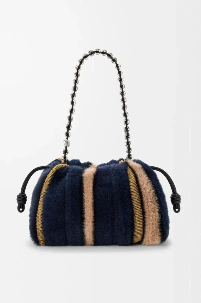 Bolso Flamenco mediano en punto jacquard Multicolor Azul marino intenso Bolso Flamenco mediano en punto jacquard Multicolor Azul marino intenso