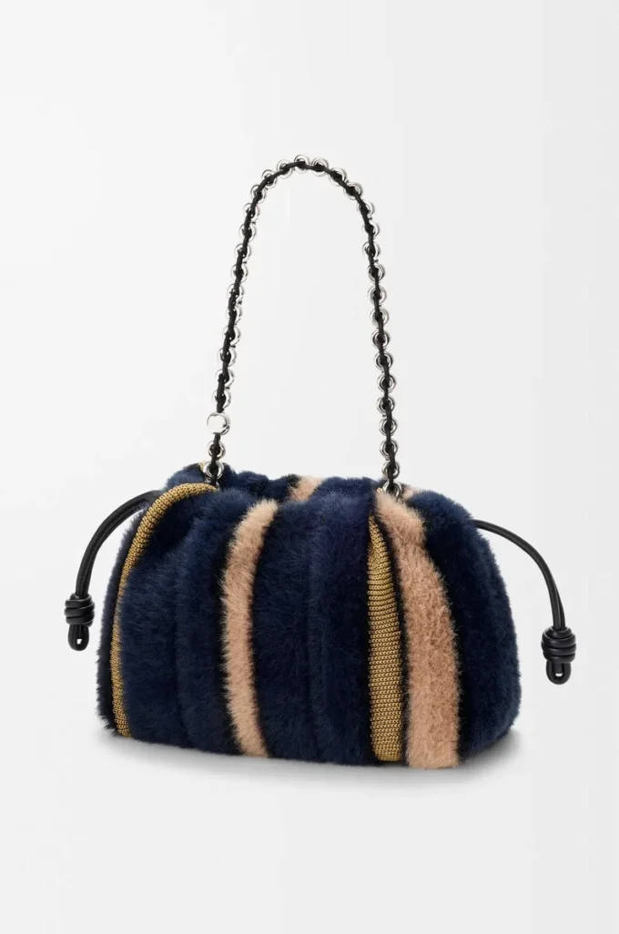 Bolso Flamenco mediano en punto jacquard Multicolor Azul marino intenso Bolso Flamenco mediano en punto jacquard Multicolor Azul marino intenso