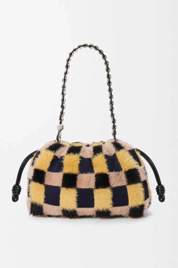 Bolso Flamenco mediano en punto jacquard Multicolor Azul marino intenso Bolso Flamenco mediano en punto jacquard Multicolor Azul marino intenso