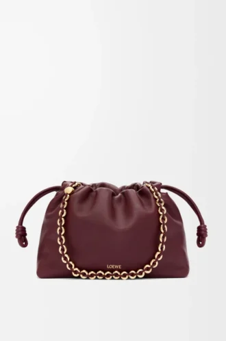 Bolso Flamenco mediano en suave piel de cordero napa Burdeos oscuro
