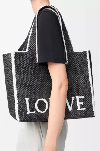 Bolso grande LOEWE Font Tote en rafia negra