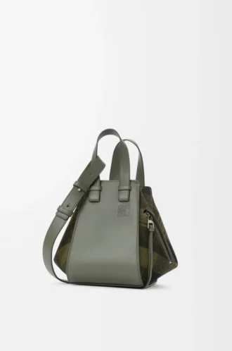 Bolso Hammock compacto en ante y piel de becerro clásica Caqui/Verde