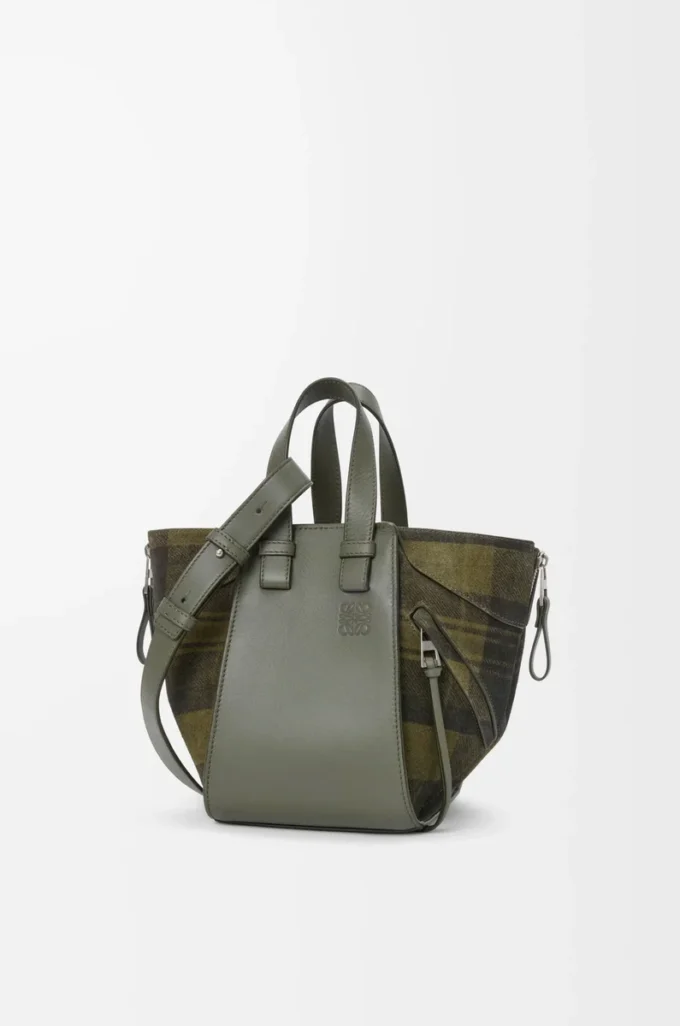 Bolso Hammock compacto en ante y piel de becerro clásica Caqui/Verde Bolso Hammock compacto en ante y piel de becerro clásica Caqui/Verde
