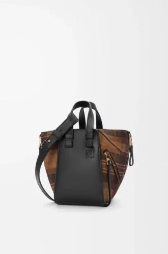 Bolso Hammock compacto en ante y piel de becerro clásica. Marrón claro/Negro
