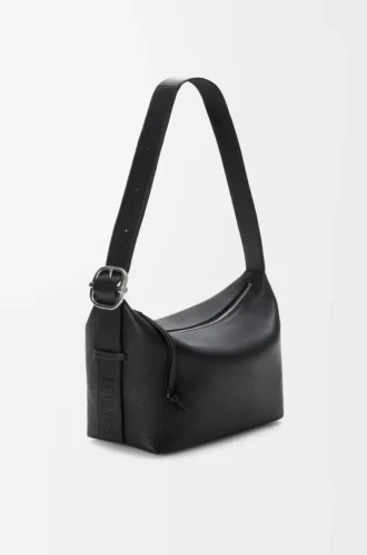 Bolso hobo Loop en piel de becerro granulada flexible Negro