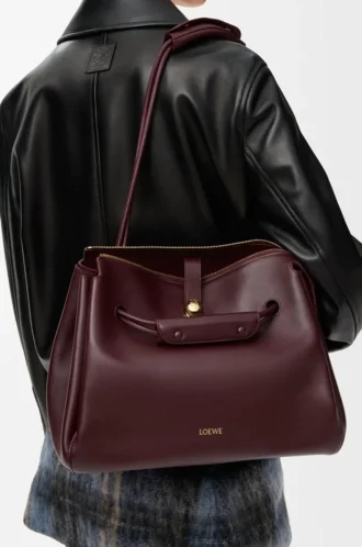 Bolso Madrid grande en piel de becerro flexible Burdeos oscuro