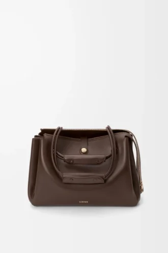 Bolso Madrid grande en piel de becerro flexible color castaño oscuro