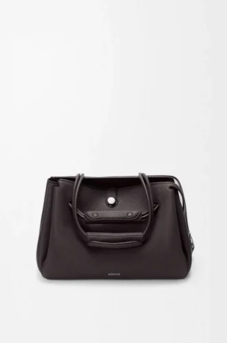 Bolso Madrid grande en piel de becerro granulada flexible color ébano oscuro