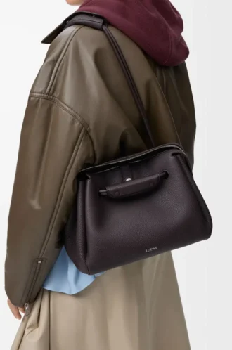 Bolso Madrid mediano en piel de becerro granulada flexible Dark Ebony