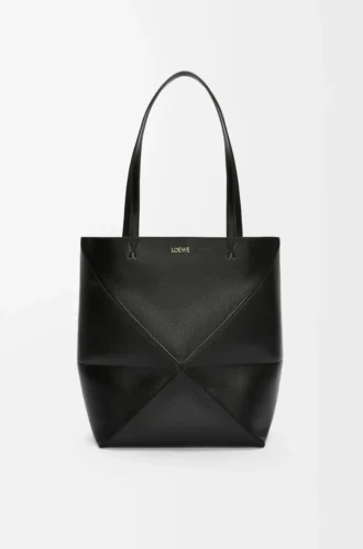 Bolso mediano Puzzle Fold en piel de becerro brillante negro