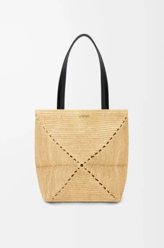 Bolso mediano Puzzle Fold en rafia natural